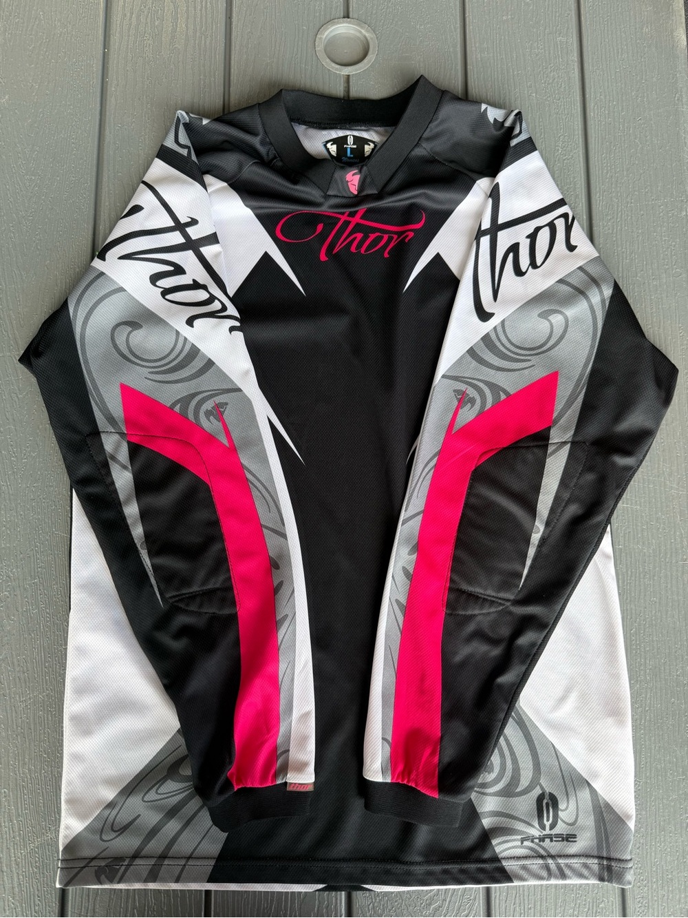 Thor Women's Black White Gray Pink Long Sleeve Motocross Jersey sz L